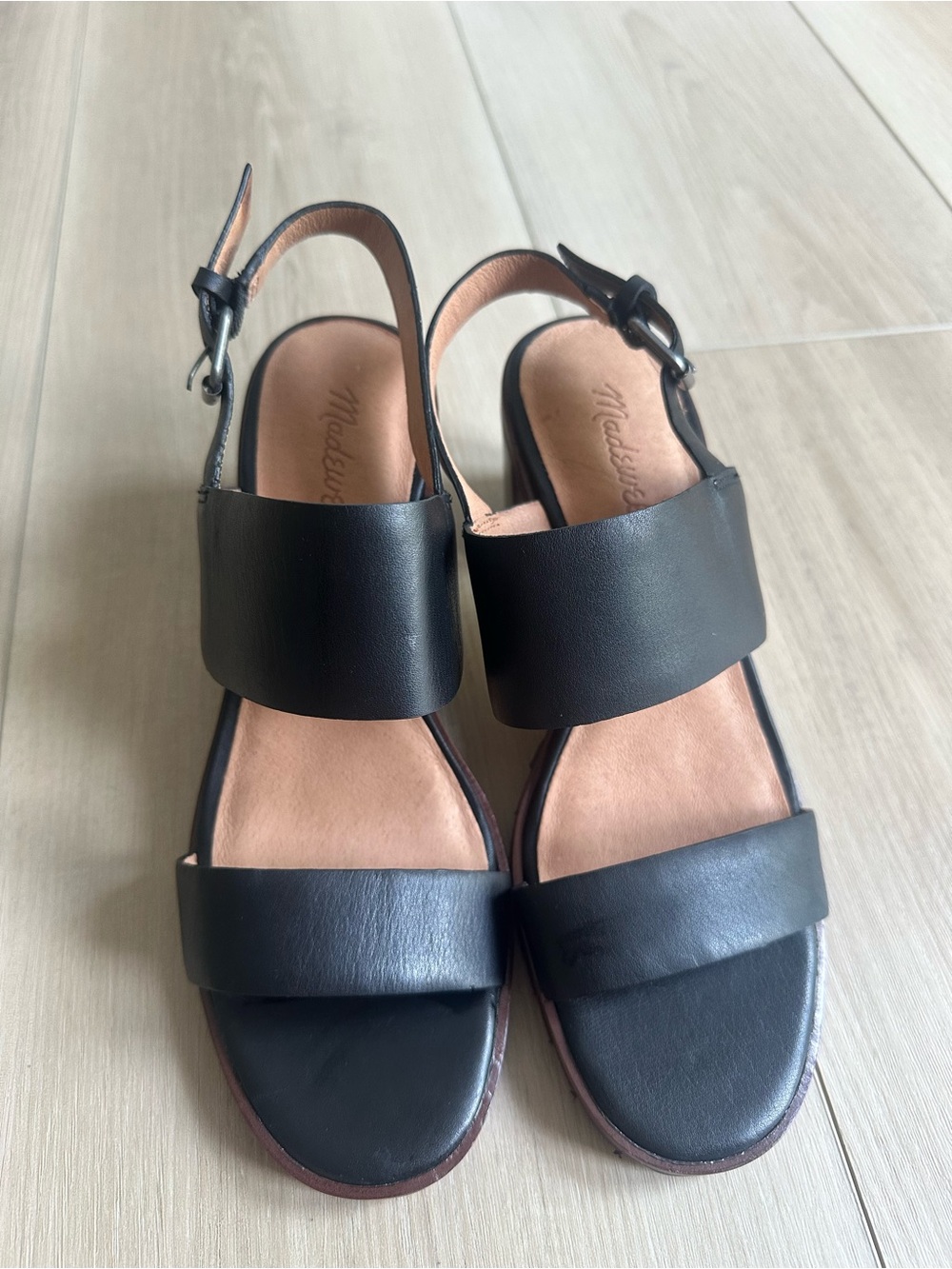 Madewell Black Leather Wide-Strap Slingback Heels